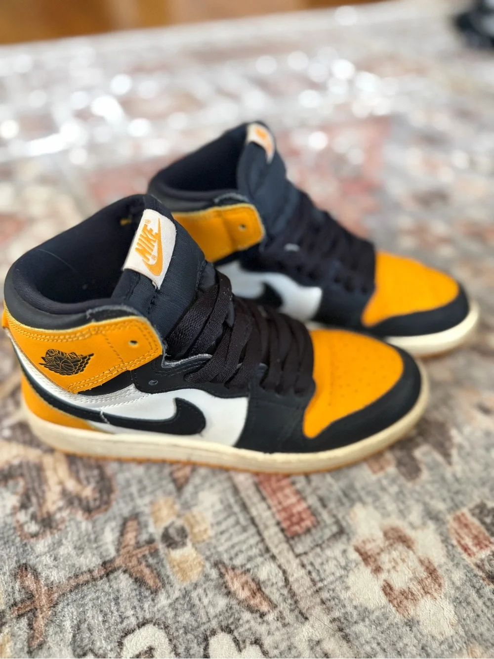 Nike Kids High-Top Sneakers in Black, White & Yellow-Orange